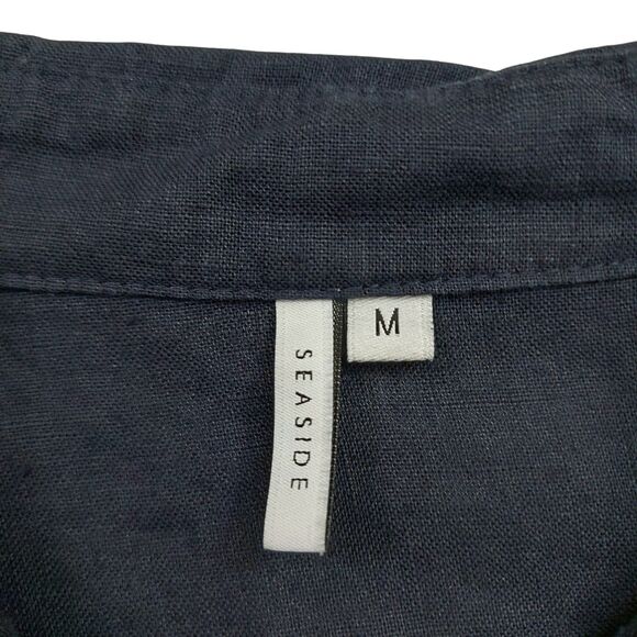 Seaside Tones Romper Womens Medium Navy 100% Linen Short Sleeve Beach Coastal - Picture 8 of 12